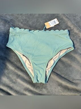 NWT! Kona Sol Women’s Mint Green Scalloped High Waist Bikini Bottoms Medium 8-10